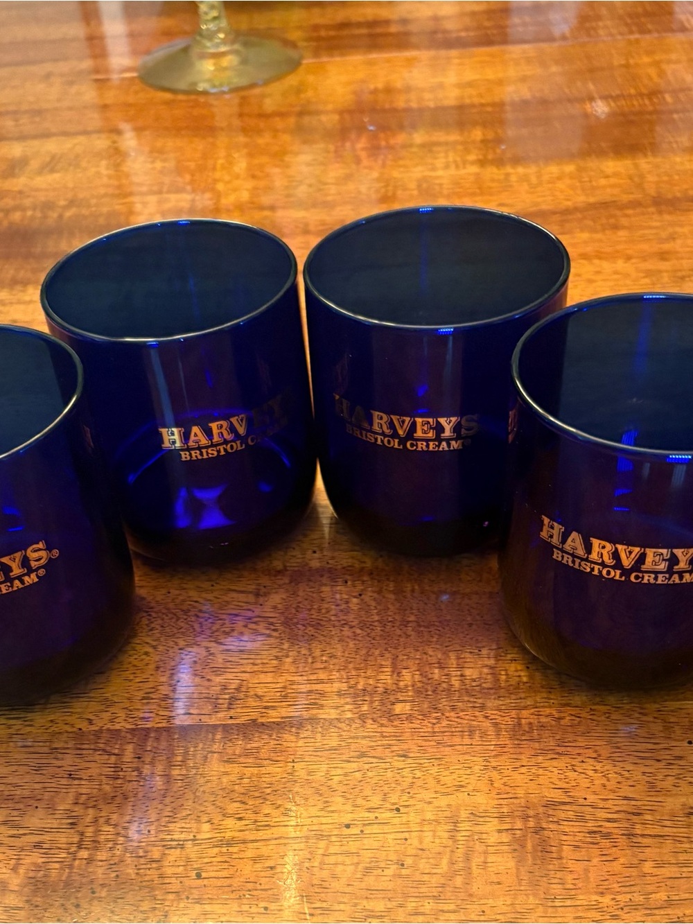 Harveys Cobalt Blue Tumblers with Gold Harveys Bristol Cream Logo - Set of 4